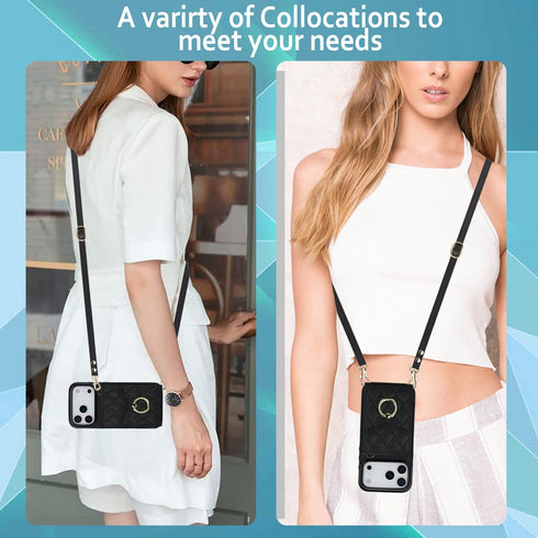 MRRSIWEI 17 17 Crossbody Case for Apple Pro Max with Card Holder, PU Leather with Wallet Removable Lanyard Wrist Strap