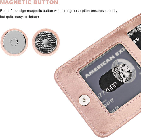 KIHUWEY Compatible with iPhone Xs Max Case Wallet, Premium Leather Magnetic Clasp Protective Cover, Rose Gold