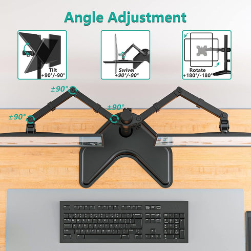 WALI Free Standing Dual LCD Monitor Fully Adjustable Desk Mount, Fits 2 Screens up to 27 inch, 22 lbs Weight Capacity