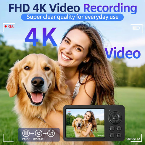 HUAZIX 4K 32GB 16X Digital Camera for Photography Autofocus, Point and Shoot Cameras with SD Card, Digital Zoom