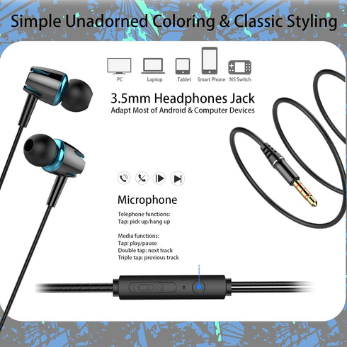 Skull Earbuds Set with Case for Kids - Wired Headphones with Small Size Ear Tips, Aesthetic Ear Buds for Phone and PC