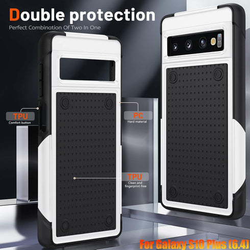 Heavy Duty Case for Samsung Galaxy S10 Plus/S10+ 6.4 Inch, Non-Slip Grip Bumper with 12ft Drop Protection - Black/White