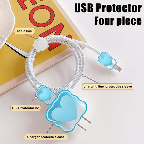 Cute Waves DIY Cable Protector for iPhone Charger,Kawaii 3D Love Heart Design,Data Cable USB Charger Data Line Phone Wire Saver Protector for iPhone 11 12 13 14 Pro Max XS XR X 7 8 Plus-Blue by CameCosy