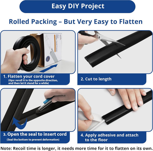 Floor Cord Cover 10ft, Grey Cable Management, Prevent Cable Trips, Cord Protector for Electric Power Cords