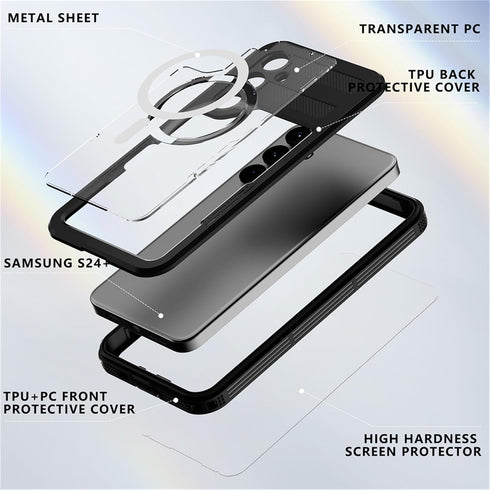 Designed for Galaxy S24+ Plus Case - Black Waterproof Case with Built-in Screen Protector, IP68 Underwater Shockproof