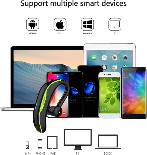 Wireless Earpiece Headset - Noise Cancelling Earbud, Long Talk Time, Handsfree Call, Compatible with Smart Cell Phones,