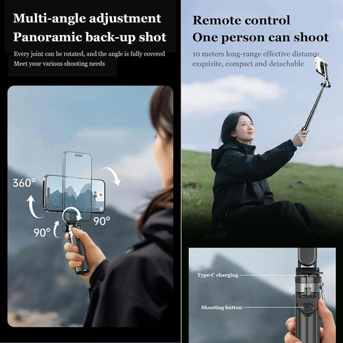 Huiteng XR 4-in-1 Magnetic Pocket Selfie Stick, Magnetic Selfie Stick for iPhone with Rechargeable Remote, Portable