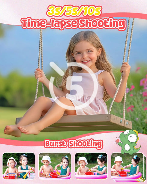 Kids Camera Instant Print 1080p, Dinosaur Toddler Camera, Ink Free Printing for Kids Aged 3-12, Gifts (Pink)