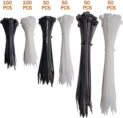 Superun Zip Tie Kit - 400 Pack Assorted Sizes 4 Inch, 6 Inch, 8 Inch Mix Pack in Black & White