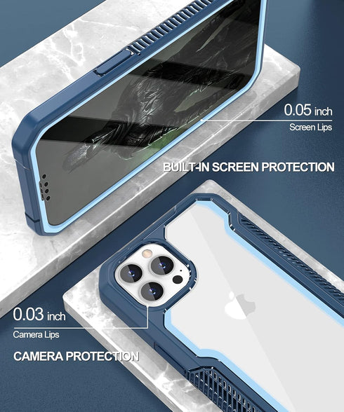 ANSHOW for iPhone 12/12 Pro Case, 360 Full Body Rugged Case with Built-in Screen Protector, Blue