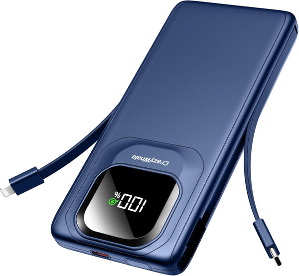 Crazywhale Portable Charger Power Bank with Built-in Type C Cables, 22.5W Fast Charging