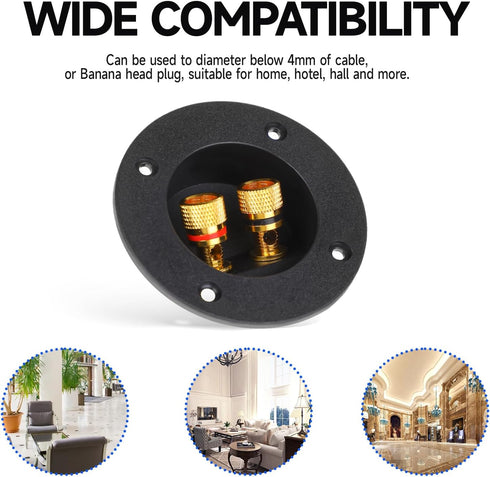 2 Pcs Speaker Sub Box Terminals Cup for Subwoofer Box, Black 3 Inch Round 2-Way Spring Loaded Jacks Connector