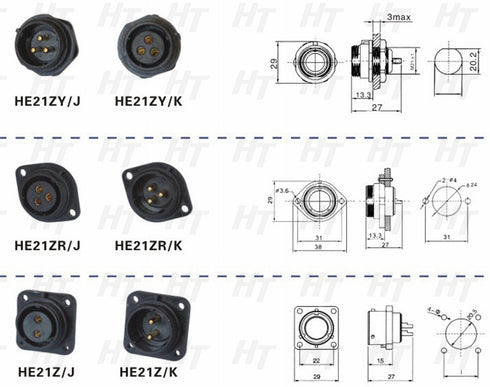 HangTon HE21 4 Pin Circular Connector Quick Disconnect Waterproof Aviation Outdoor Plug & Male Socket 21mm