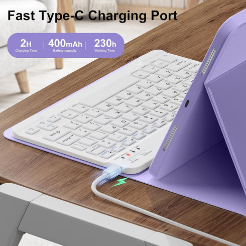 Keyboard Case for iPad 10th Generation 10.9 Inch 2022, Wireless Bluetooth with Built-in Pencil Holder, Purple
