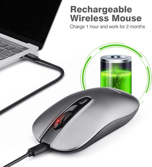 LeadsaiL Rechargeable Wireless Computer Mouse - 2.4G Portable Slim Cordless Mouse with 5 Adjustable DPI Levels for