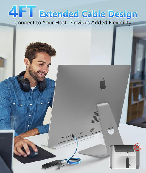 Aceele 3.0 2 2 4 4ft USB Hub Splitter with USB-C and USB-A, Ports Ultra-Slim Multiport Expander Adapter with Extension