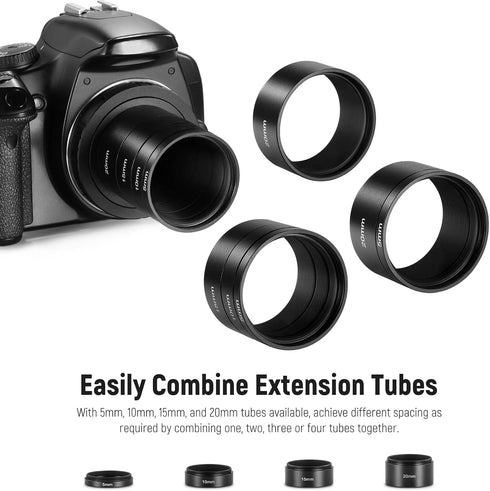 NEEWER 4 Pcs T2 Extension Tube Kit, 5mm 10mm 15mm 20mm with M42x0.75mm Thread for Astrophotography