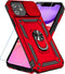 SunStory iPhone 11 Case, Red with HD Screen Protector, Slide Camera Cover & Rotated Ring Kickstand, Military-Grade
