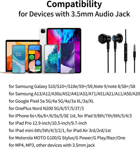 3.5mm Earbuds Noise Canceling Headphones with Microphone, Magnetic in-Ear Wired 3.5mm Jack Earphone for Moto G Power