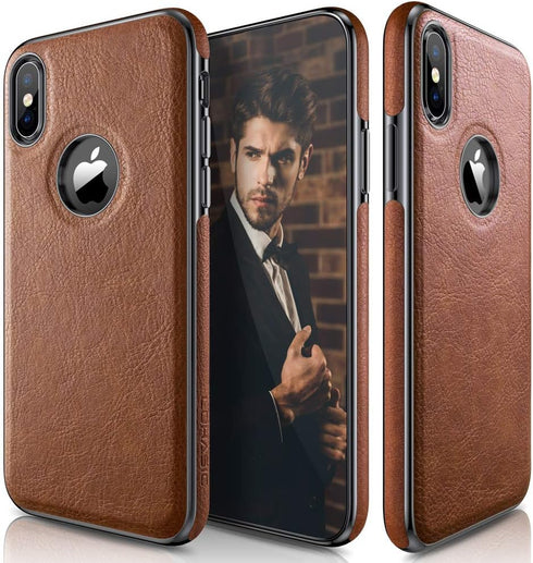 LOHASIC Slim Thin Premium Leather Case for iPhone Xs, Anti-Slip Grip Protective Cover for iPhone X XS - Brown