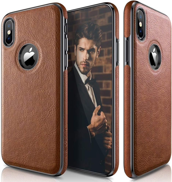 LOHASIC Slim Thin Premium Leather Case for iPhone Xs, Anti-Slip Grip Protective Cover for iPhone X XS - Brown