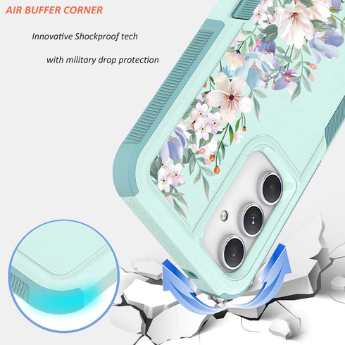 Samsung Galaxy S23 FE 5G Case: Slim TPU Bumper with Cute Floral Design + Screen & Camera Lens Protectors (Mint
