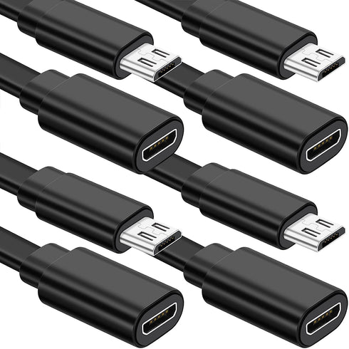 Sumind 10 ft Micro USB Extension Cable 4 Pack - Male to Female Extender for Wireless Security Cameras, Black, Clips