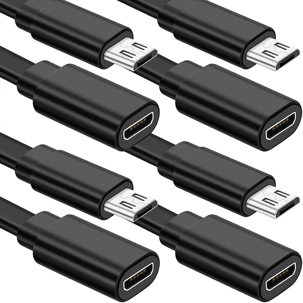 Sumind 10 ft Micro USB Extension Cable 4 Pack - Male to Female Extender for Wireless Security Cameras, Black, Clips