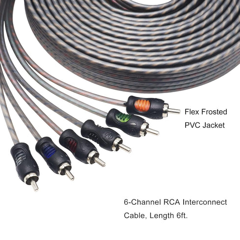 RCI66 99.99% 6ft 6-Channel RECOIL Oxygen Free Copper RCA Audio Cable, Twisted Pair with Noise Reduction