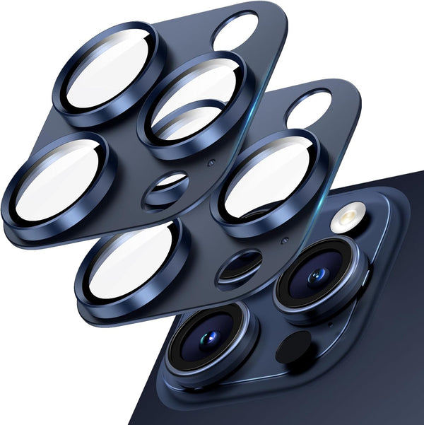 2 Pack Camera Lens Protector for iPhone 15 Pro Max/14 Pro, Aluminum Alloy Sapphire Glass Cover, Anti-drop, Case