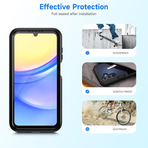 Seacosmo Slim Fit Full Body Shockproof Case for Samsung Galaxy A15 5G/4G, with Built-in Screen Protector, Black.