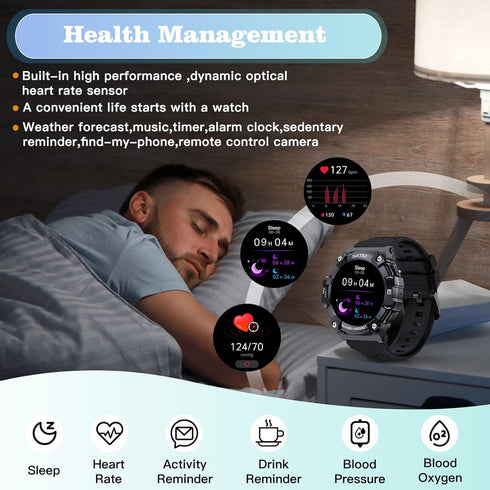 Goodatech Military SmartWatch 1.39" for Men Women, Phone Call, 5ATM IP68 Waterproof, Fitness Tracker, Black