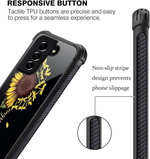 Samsung Galaxy S22 Case Compatible, Yellow Dragonfly Sunflower Pattern Design, Shockproof Anti-Scratch Hard PC Back