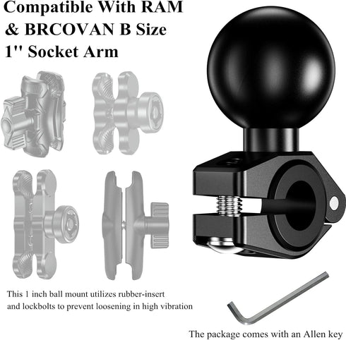 BRCOVAN Aluminum Alloy Mini Mount Base with 1'' TPU Ball for Rails Diameter 0.39'' to 0.63''