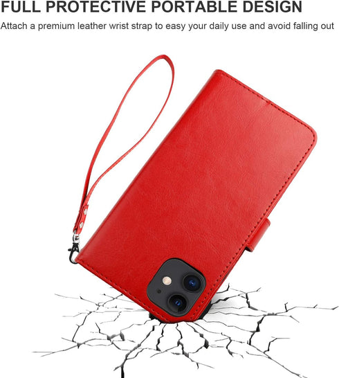 Bocasal Wallet Case for iPhone 11, PU Leather Magnetic Detachable Kickstand with Card Holder (Red)