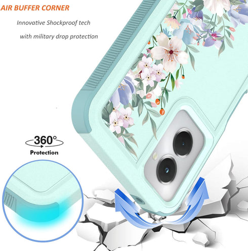 Cute Flowers Floral Design Case for Motorola Moto G Power 2024 5G, Slim Soft TPU Bumper Shockproof Cover, Mint Green