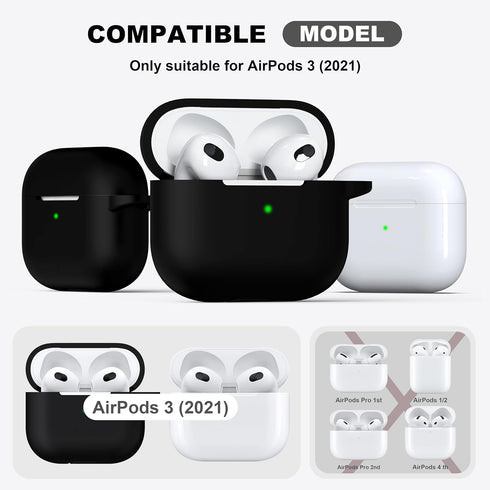R-fun Compatible with AirPods 3 Case Cover, Silicone Protective Skin with Keychain for Apple AirPod 3rd Generation 2021