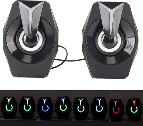 Yunseity USB Powered Speaker, HiFi Stereo Sound, Wired USB Desktop Speaker with RGB Lights (Black)