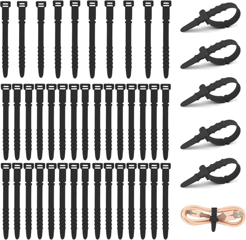 Reusable Zip Ties - 20pcs Silicone Rubber Cable Ties, Fastening Twist Ties for Bags, Travel Items, Camping Gear Must