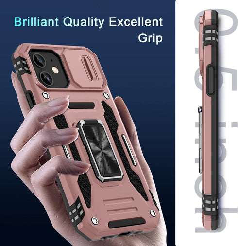 DEERLAMN iPhone 12/12 Pro Case - Rose Gold, Military Grade Shockproof, Slide Camera Cover, 2 Screen Protectors,