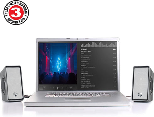 GOgroove Laptop Computer Speakers - SonaVERSE O2 USB Powered Desktop Speakers with Dual Passive Bass Woofers, Built-in Volume Dial, Sleek Compact Design for Small Desks and Mobile PCs (Black)