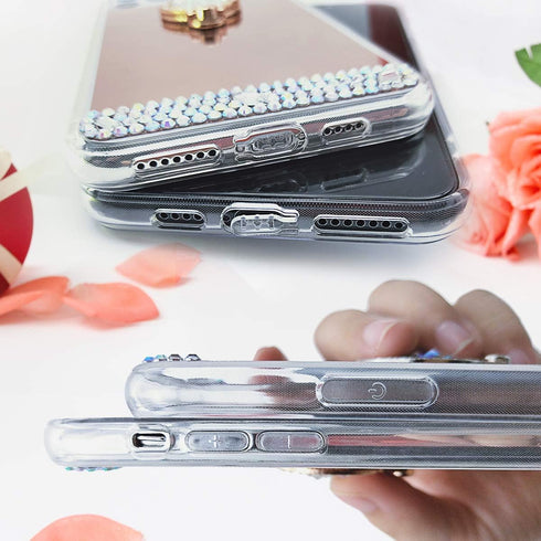 LUVI Diamond Glitter Case for iPhone 11, Mirror Makeup Cute Protective Cover with Bling Crystal Ring Holder