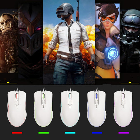 Wired Gaming Mouse - RGB Ergonomic LED Backlit USB Gamer Mouse for Windows, Mac, and Linux OS, White