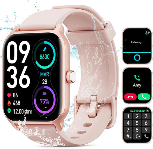 Smart Watches for Men/Women, 1.8'' Alexa Built-in Fitness Tracker with Bluetooth Calls, IP68 Waterproof, 110 Sport Modes