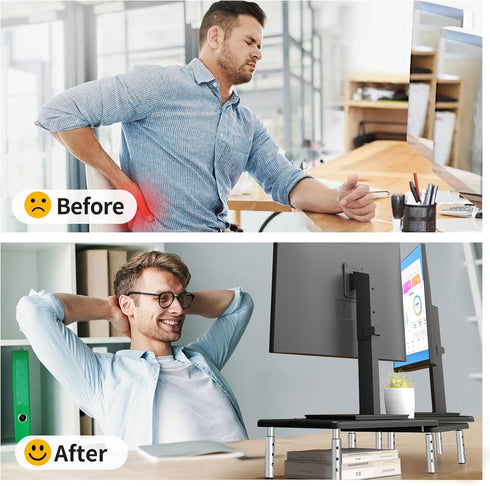 suptek Dual Monitor Laptop Stand Riser, Adjustable Length and Angle, Office Desktop Organizer for 2 Monitors (MST023)