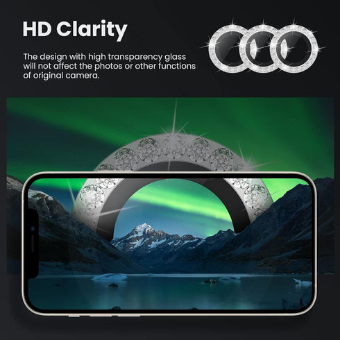 Tensea Camera Lens Protector for iPhone 13 Pro/Pro Max, Bling Protection Cover, Tempered Glass, Diamond Metal Ring