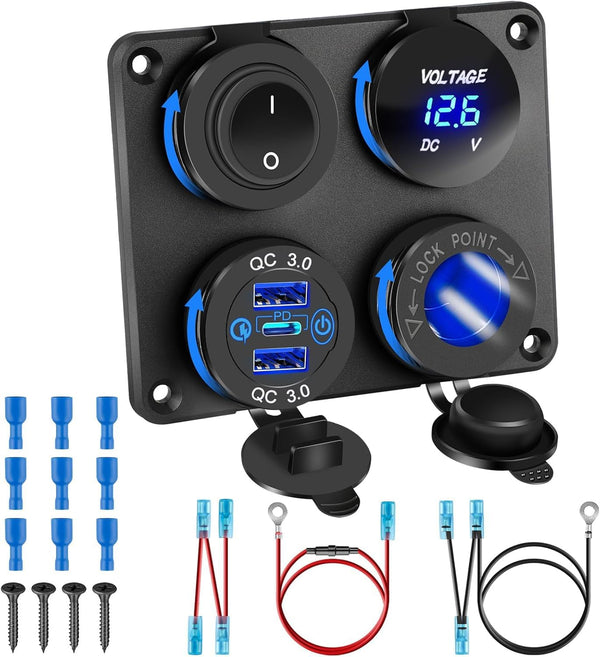 Depvko 12V USB Charger Panel with PD 30W Ports& Dual QC3.0 18W: 4