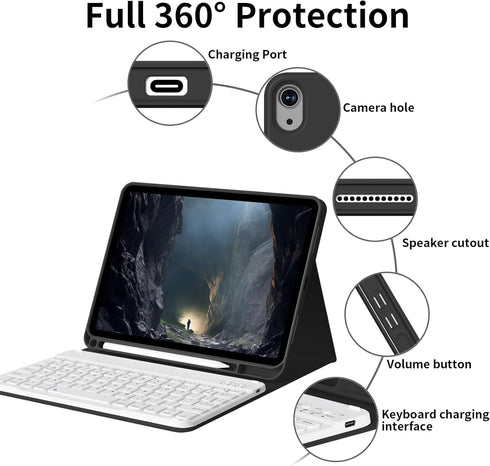 Keyboard Case for iPad 10th Generation 2022 10.9 Inch with Pencil Holder, Magnetic Detachable Wireless Bluetooth Keyboard, Soft TPU Back Cover, Auto Wake/Sleep for iPad 10th Gen Case, Black