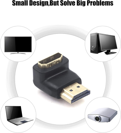 VCE HDMI 90 Degree Adapter 2-Pack, Right Angle Male to Female L-Shape Connector with 4K@60Hz for TV Stick, HDTV, PC