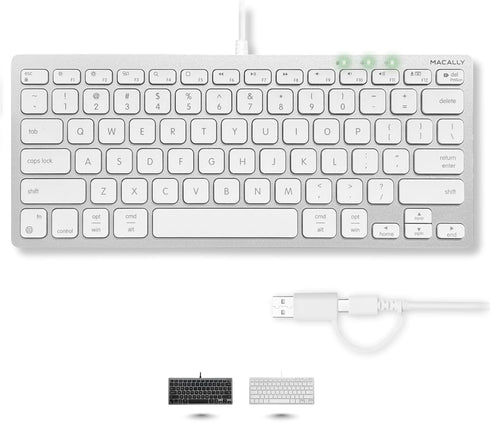 Macally USB C Wired Keyboard for Mac (USB C + USB A) Compatible
